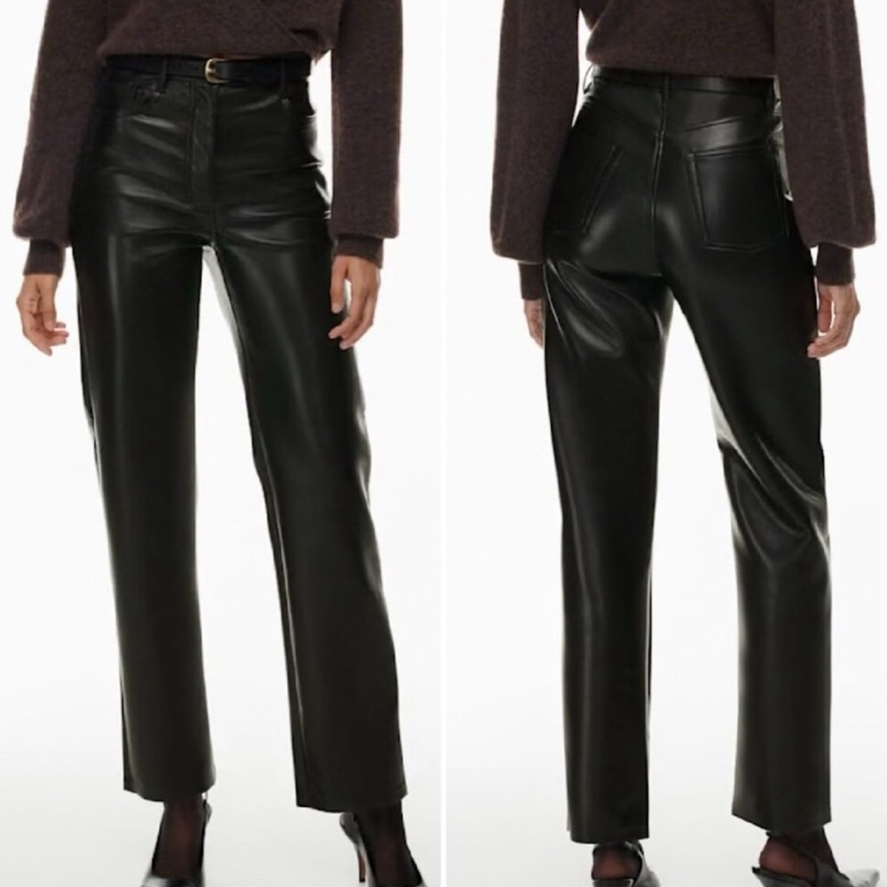 WILFRED Aritzia 'The Melina Pant' Black Vegan Leather High Rise Trousers Size 6